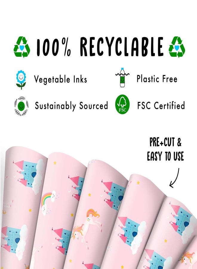 CENTRAL 23 Birthday Wrapping Paper - (x6) Pink Gift Wrap Sheets for Girls - Unicorn & Rainbow - New Baby - Magical Princess Giftwrap - Recyclable - Image 3